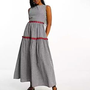 ASOS Dresses Nwt Neon Rose Gingham Midaxi Dress Black White